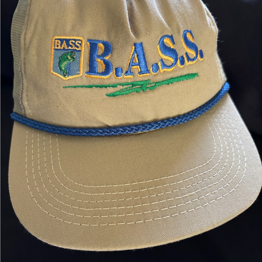 Vintage B.A.S.S. Tan Cap with Blue Accents